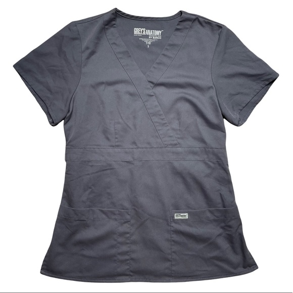 Gray’s Anatomy Barco gray short sleeve scrub top. pockets & button waist small - Picture 2 of 7